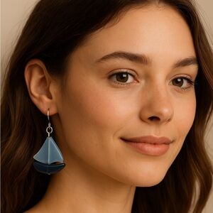 Handmade Resin Sailboat Earrings Ocean Blue Nautical Stainless Steel Hooks NWT